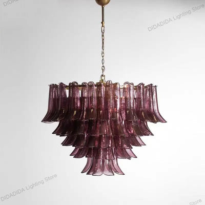 French Country Murano Horseshoe Glass Lustre Pendant Lamp Handmade Glazed Multicolor Customizable Brass Silver