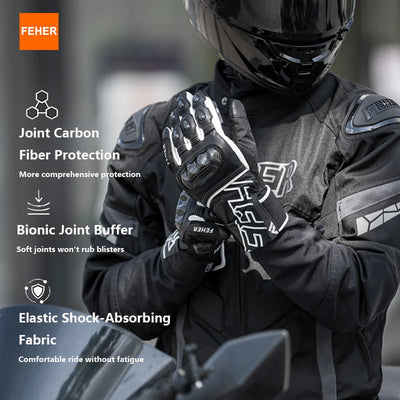 FEHER Winter Motorcycle Gloves Waterproof Touchscreen Leather Keep Warm Finger Joint Carbon Fiber Design Motorbike Riding Gloves
