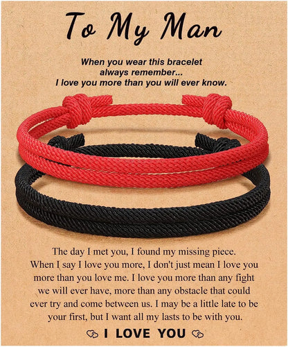 Couples Bracelets To My Men, Boyfriend, Girlfriend, My Love - Anniversary Valentines Day Birthday Christmas Gift for Him and Her