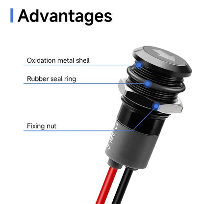 12mm Waterproof LED Indicator Light 12V Single Arrow Car Turn Signal 24V Green LED Metal Dashboard Pilot Lamp with 300mm Wire