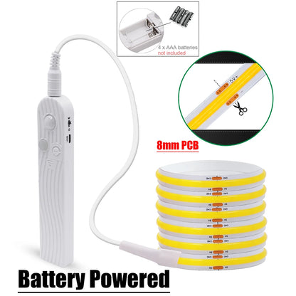5V Motion Sensor LED COB Light Strip Human Induction USB/Battery Powered Flexible Lamp Under Cabinet Stairs Wardrobe Nightlights