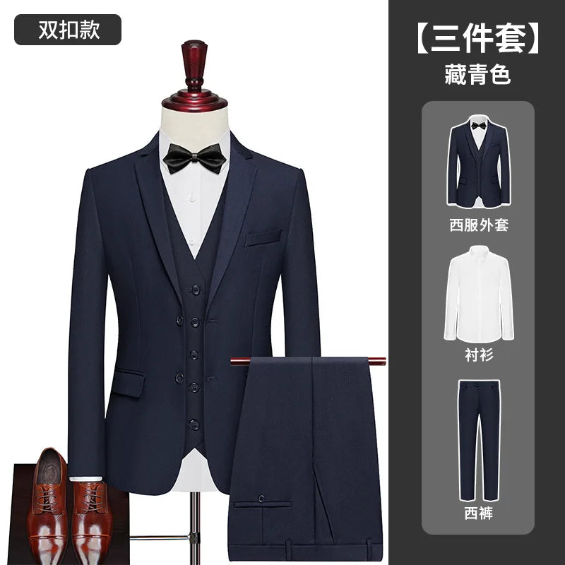 Men's Big Size Suit Set Professional Business Wedding Groom Office Team Uniform Summer Formal Suit
