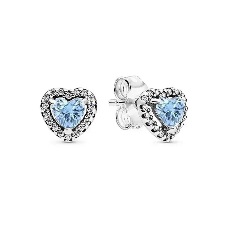 New 925 sterling silver heart-shaped earrings, rings, necklaces, pink red rainbow luxury set, sparkling charm jewelry,  gifts