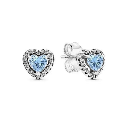New 925 sterling silver heart-shaped earrings, rings, necklaces, pink red rainbow luxury set, sparkling charm jewelry,  gifts