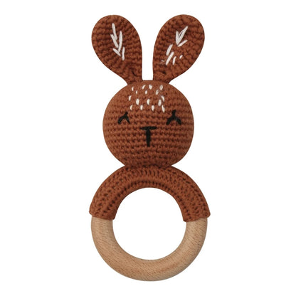 Bunny Baby Wooden Teether Crochet Giraffe Rattle Toy BPA Free Wood Rodent Rattle Baby Mobile Gym Custom logo Educational