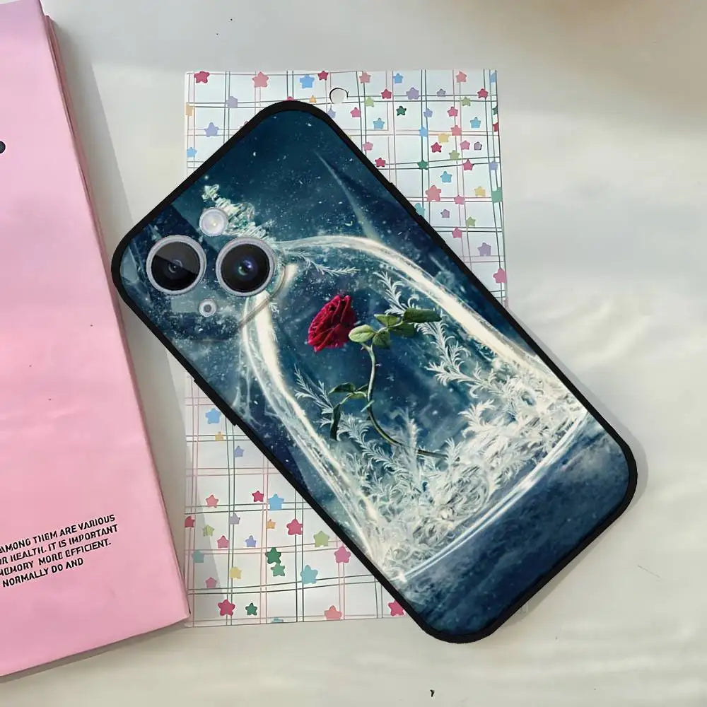Beauties Beasts Rose Princess Art Print Phone Case For IPhone 1716 15 14 13 Pro Max 11 12 Mini X Xs XR Black Silicone Cover