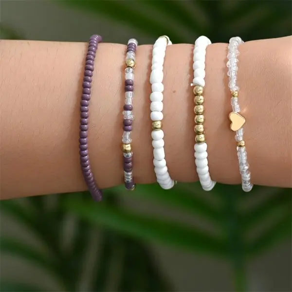 4pcs/set Bohemia Shell Bracelets for Women Ethnic Style Colorful Zircon Rice Beads Metal Chain Bangles Girl Summer Beach Jewelry