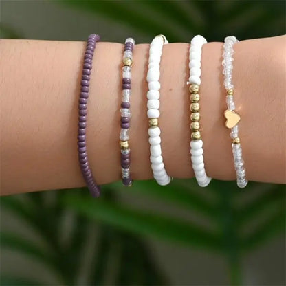 4pcs/set Bohemia Shell Bracelets for Women Ethnic Style Colorful Zircon Rice Beads Metal Chain Bangles Girl Summer Beach Jewelry