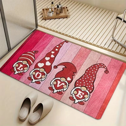Valentine's Day Love Heart Gnome Doormat Non-Slip Rugs for Living Room Bedroom Kitchen Mat Machine Washable Home Decor Carpet