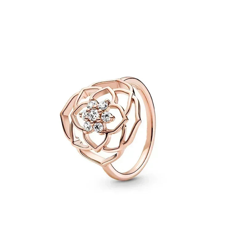 New 925 Sterling Silver Rose Gold Ring Hot Selling, Sparkling, Fashionable and Charming Crystal Ring, Women's Birthday Jewelry