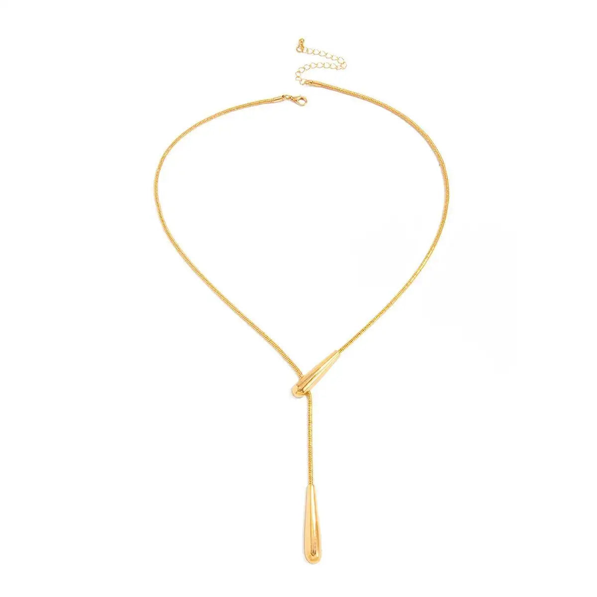 Salircon Trendy Smooth Metal Waterdrop Pendant Necklace Women Hip Hop Punk Simple Sweater Chain Jewelry On The Neck Accessories