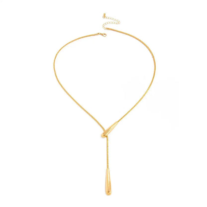 Salircon Trendy Smooth Metal Waterdrop Pendant Necklace Women Hip Hop Punk Simple Sweater Chain Jewelry On The Neck Accessories