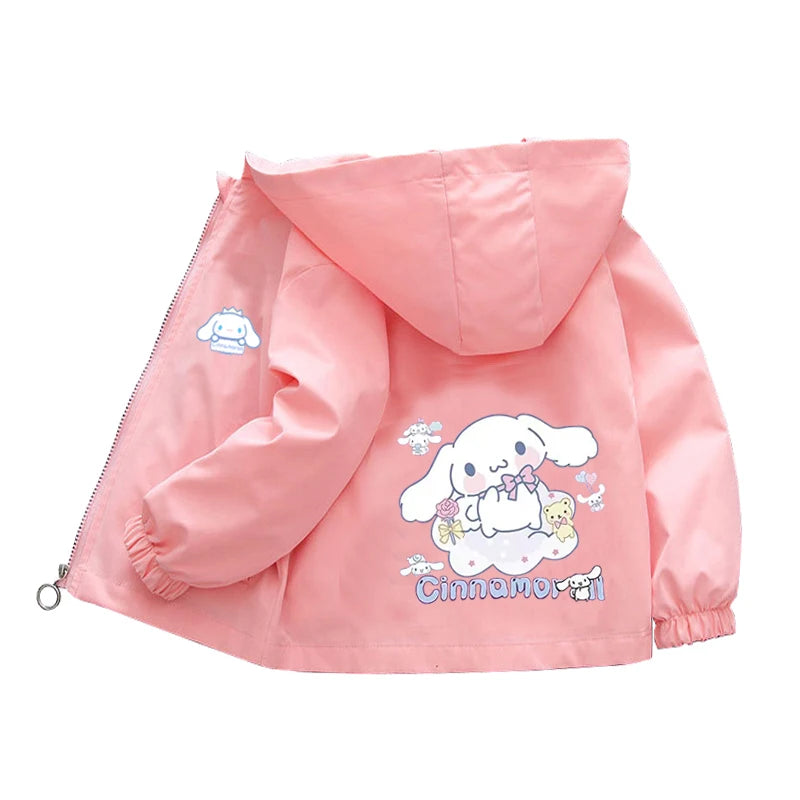 Sanrio kuromi Children Girls Hooded Jacket Coat 2026 Autumn Baby Boy Cartoon Cars Long Sleeve Casual Clothing Kids Outerwear