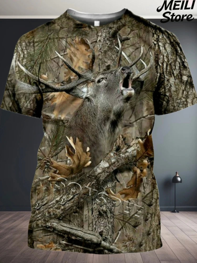 New Male T-Shirt Hunting Animal 3D Print Summer Camouflage Short Sleeve Funny Tops Casual Daily Outdoor Street Men's Clothing