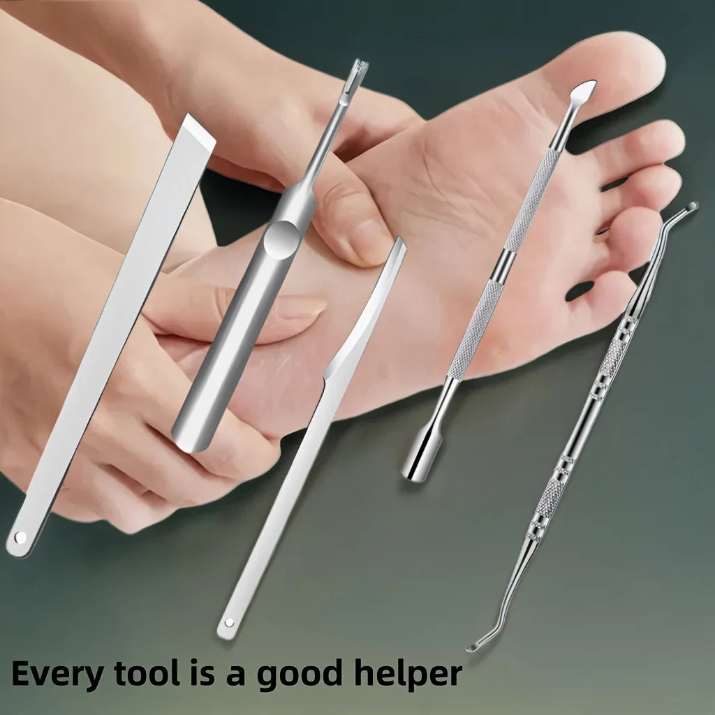 5pcs stainless steel multifunctional foot beauty tools for removing toenails,calluses,dead skin,dead skin forks, sharp pedicures