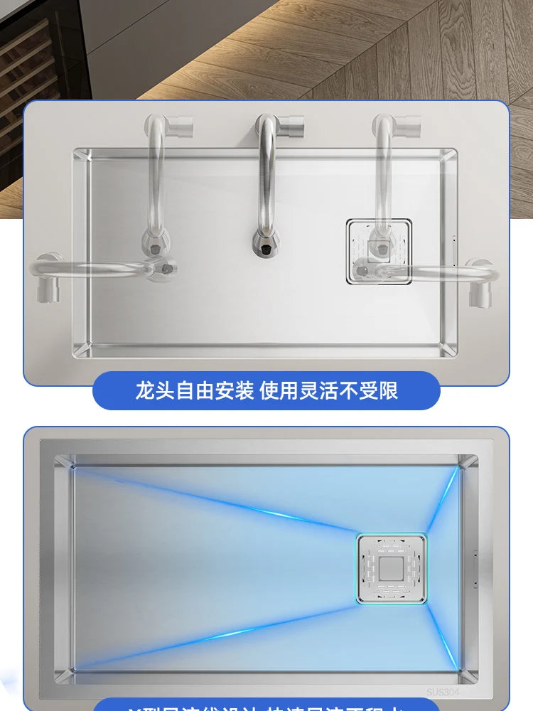 Kitchen 304 Stainless Steel Sink Vegetable Basin Large Sink Household Kitchen Vegetable Basin Countertop Dishwasher