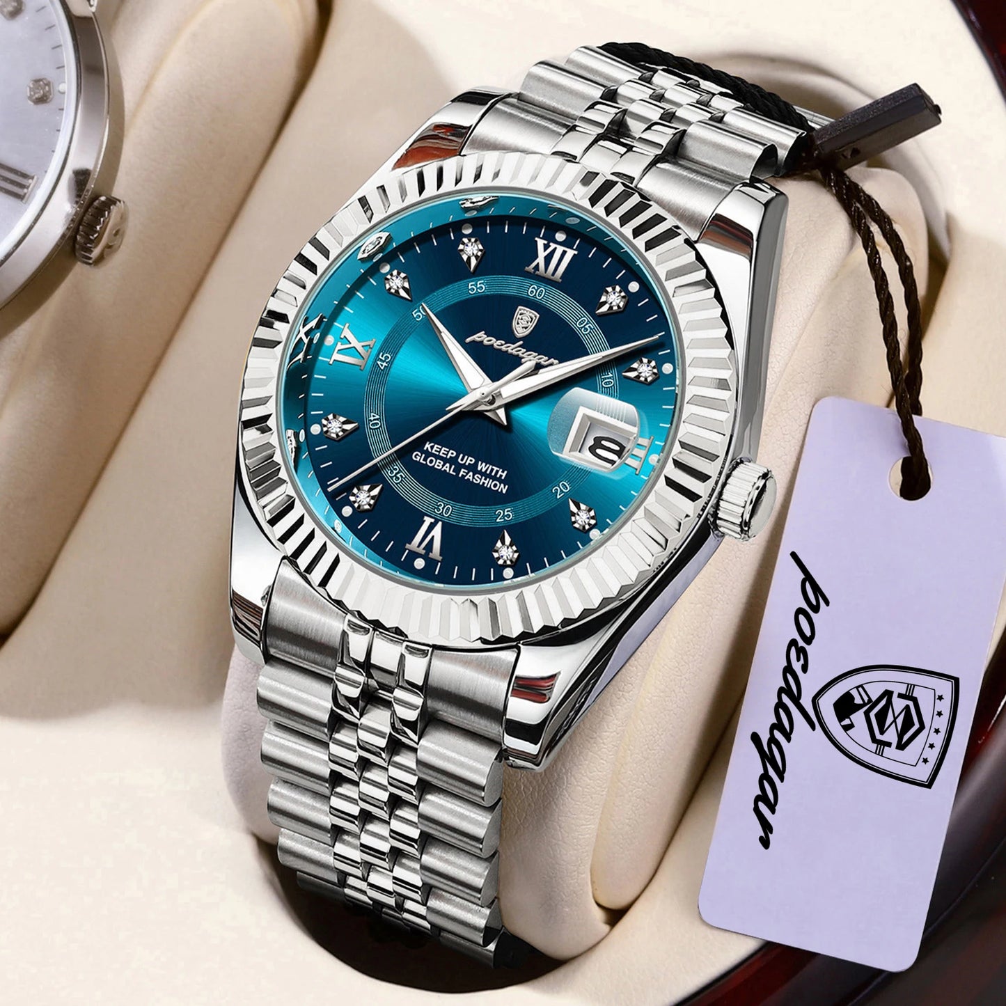 POEDAGAR Top Luxury Couple's Watches Luminous Date Classic Watches For Couple Quartz Stainless Steel Couple Watch Lovers Set+Box