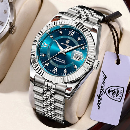 POEDAGAR Top Luxury Couple's Watches Luminous Date Classic Watches For Couple Quartz Stainless Steel Couple Watch Lovers Set+Box