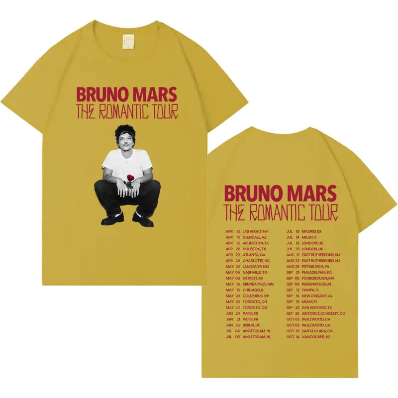 Rapper Bruno Mars Double Sided Print Tshirt Mens Women Casual Harajuku Short Sleeve T-shirt Crewneck Tide Cotton Tees Streetwear