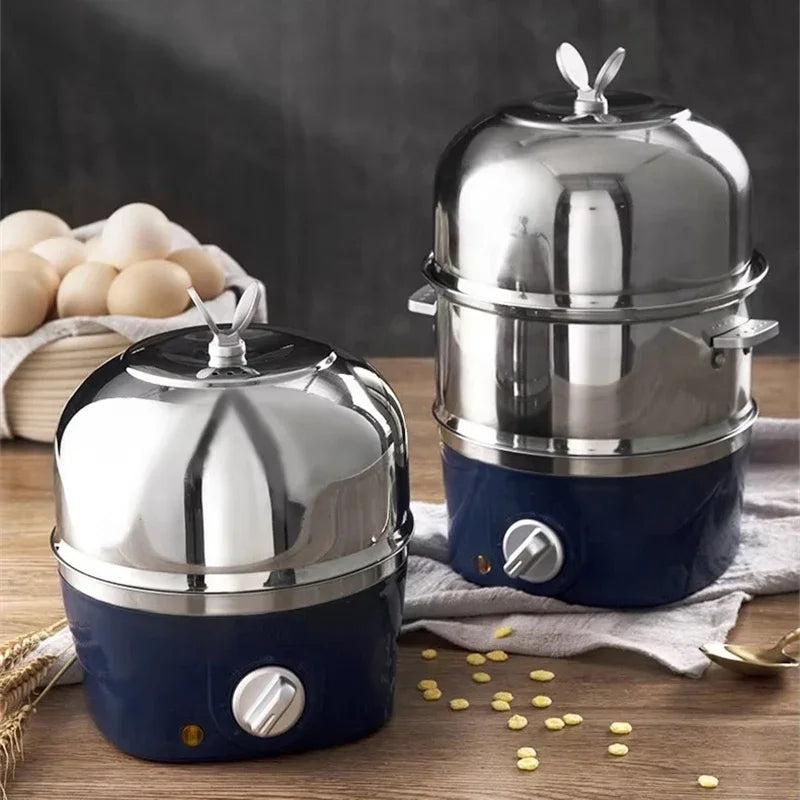 Multi-Function Stainless Steel Double-Layer Egg Cooker – Steamer, Poacher, and Breakfast Maker Egg Boiler Mini Kitchen Appliance