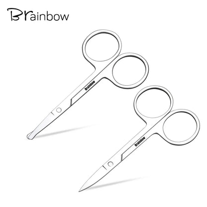 Brainbow 2pcs Small Makeup Scissors Eyebrow Eyelashes Nose Hair Scissor Stainless Steel Face Hair Removal Tools Round Point Head