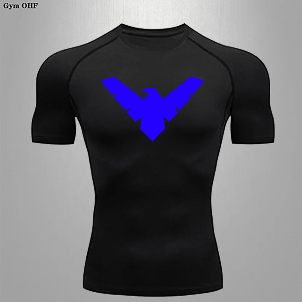 Compression Nightwing Print Tops For Men T Shirt Rashguard Jiu Jitsu Gym Fitness Running Train   ing Shirts Jersey Short Sleeved