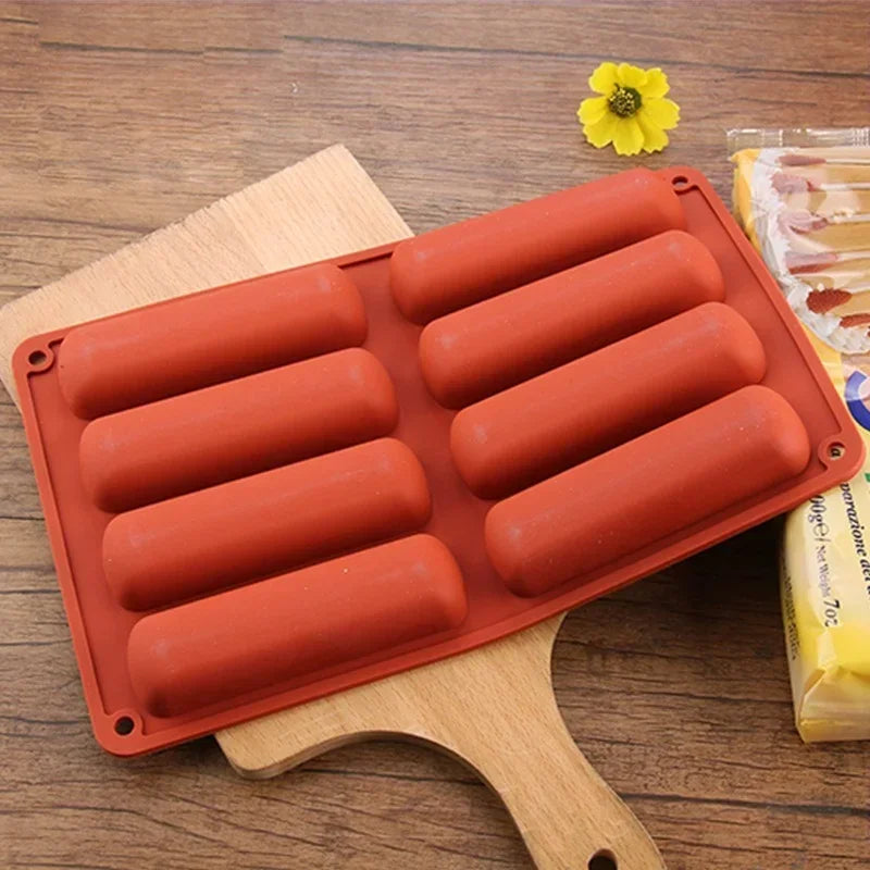 8 Cavity Silicone Cake Mold 3D Strip Baking Molds for Mousse Chocolate Dessert Non-Stick Flexible Bakeware Reusable DIY Tool
