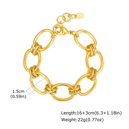 Fashion 316L Stainless Steel Link Chain Bracelet for Women, 18K Gold Plated Stackable Chunky Statement Bangle Waterproof Jewelry