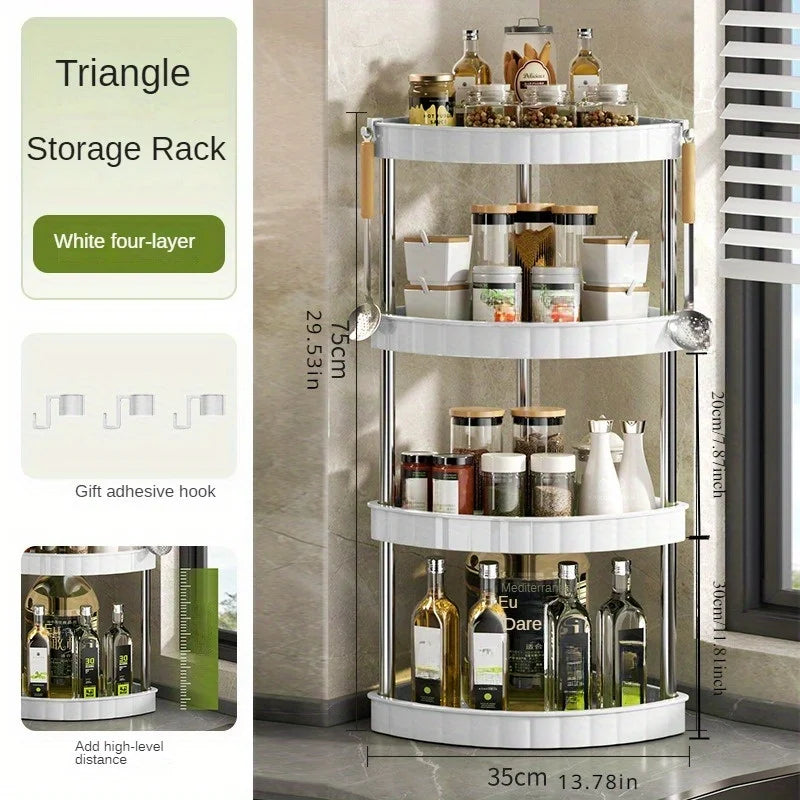 Multi-Tier Corner Kitchen Organizer - Space-Saving Plastic Storage Rack for Seasonings & Essentials
