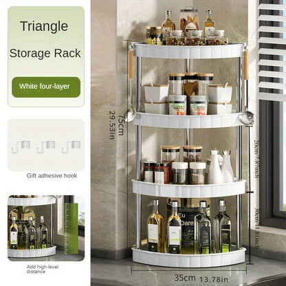 Multi-Tier Corner Kitchen Organizer - Space-Saving Plastic Storage Rack for Seasonings & Essentials