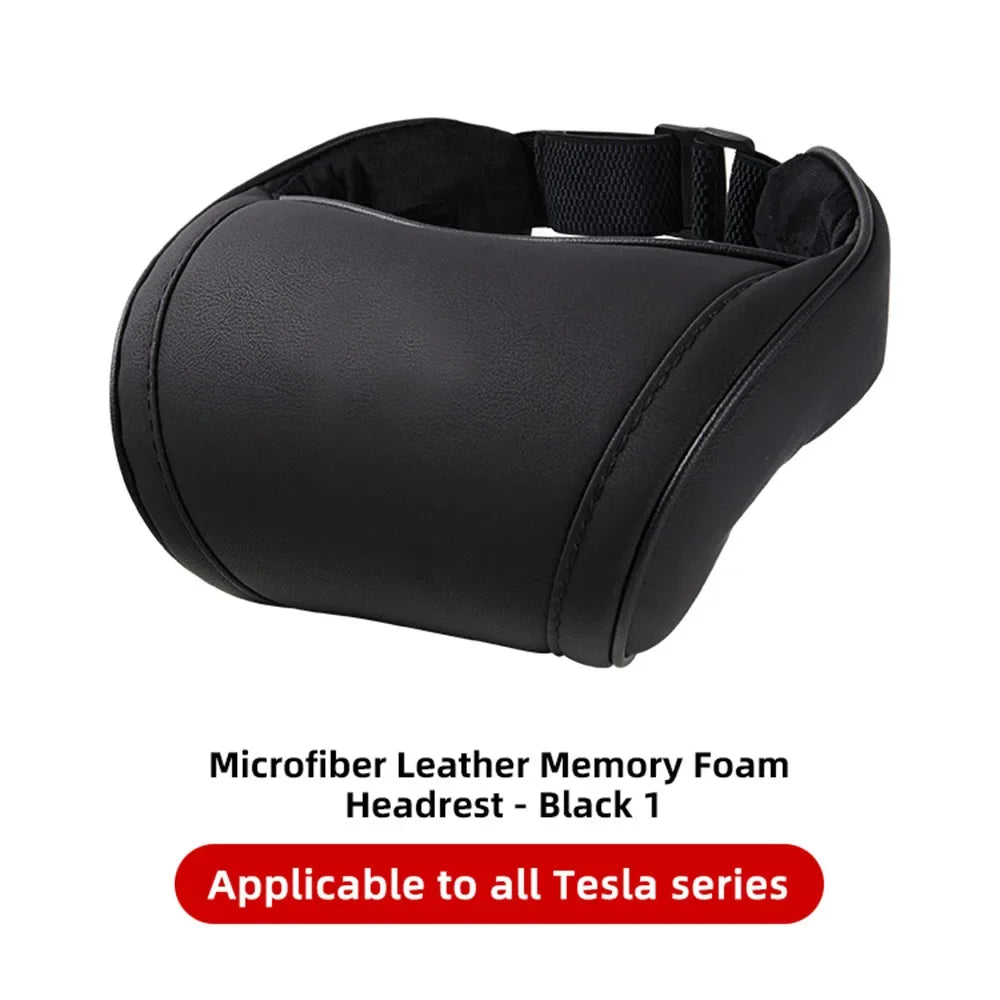 KJOY Seat Headrest Travel Rest Neck Pillow PU Leather Neck Pillow Memory Foam Pillows Car Accessories  used for Tesla Model3/Y/X
