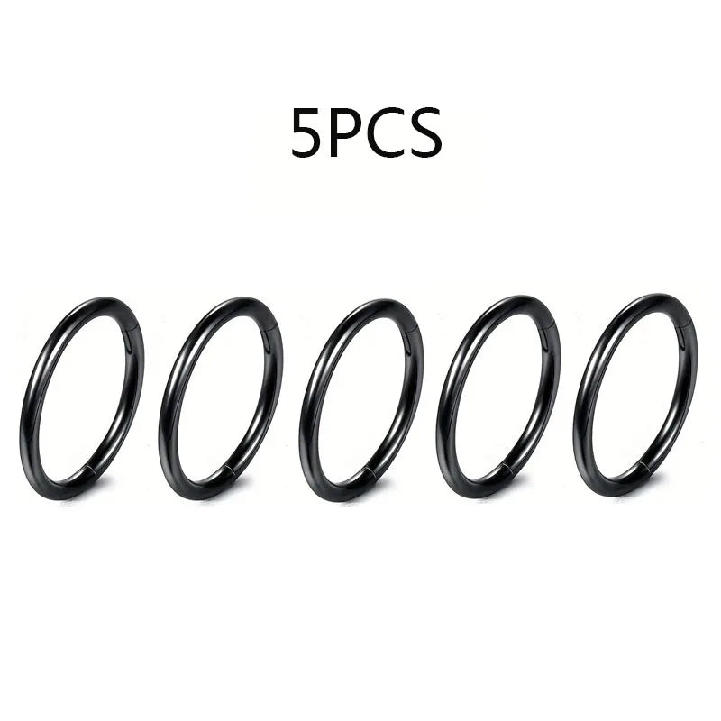 5/10Pcs 16G Nose Ring Hoop Stainless Steel Hinged Nose Rings Septum Clicker Tragus Helix Cartilage Daith Rook Earring Piercing