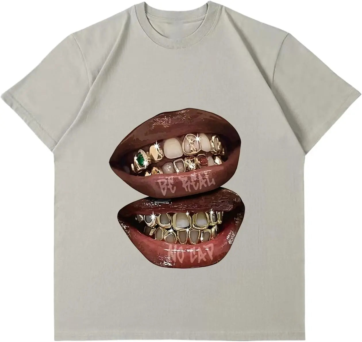 Chic Lips Golden Teeth Vintage T-shirt Rock Goth Casual Tee Clothing Men Oversized Cotton T Shirt Harajuku Y2k Tops Streetwear