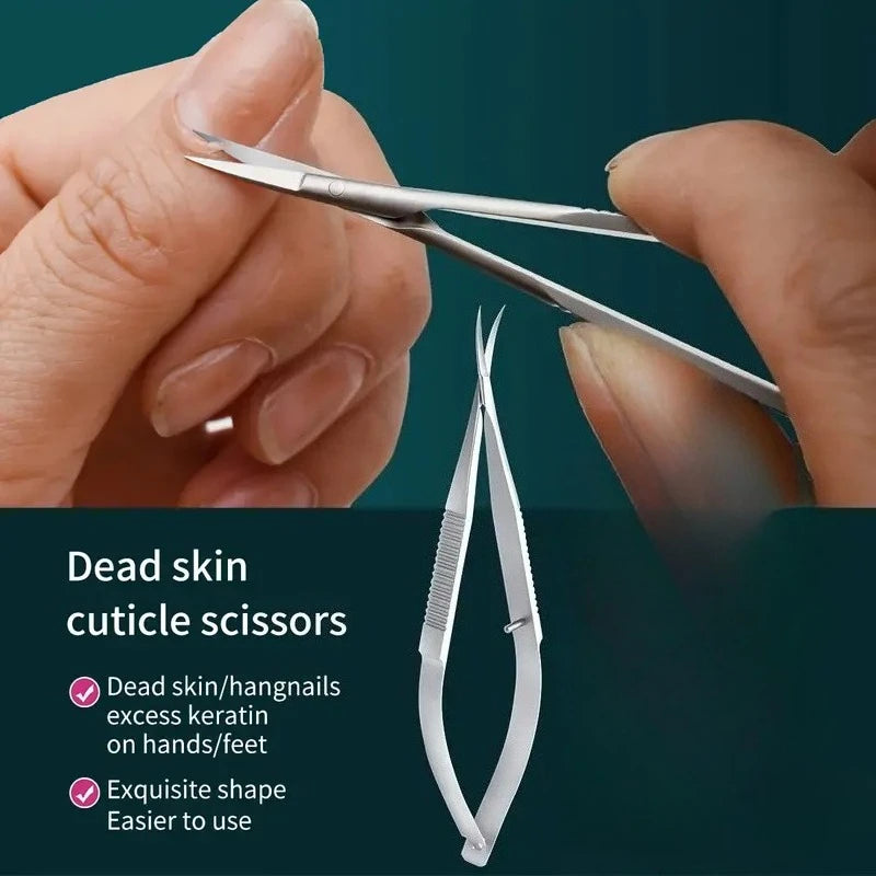 1pc Professional Nail Dead Skin Remover Stainless Steel Eyebrow Scissors Durable Curved Cross-Tail Design Nail Care Beauty Tools
