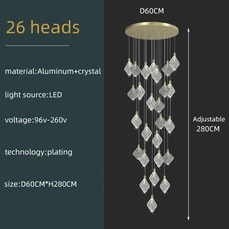 New Crystal Living Room Ceiling Pendant Light Home Decoration Staircase Duplex Pendant Light Restaurant Bedroom Hanging Lighting