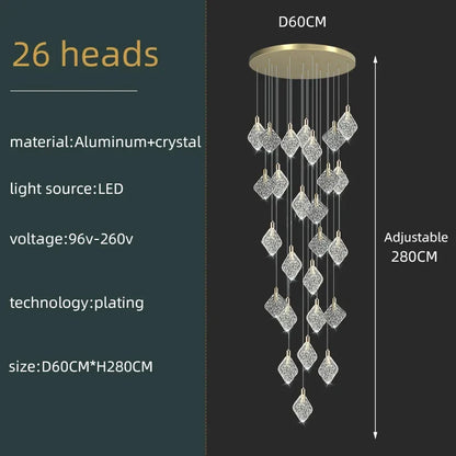 New Crystal Living Room Ceiling Pendant Light Home Decoration Staircase Duplex Pendant Light Restaurant Bedroom Hanging Lighting
