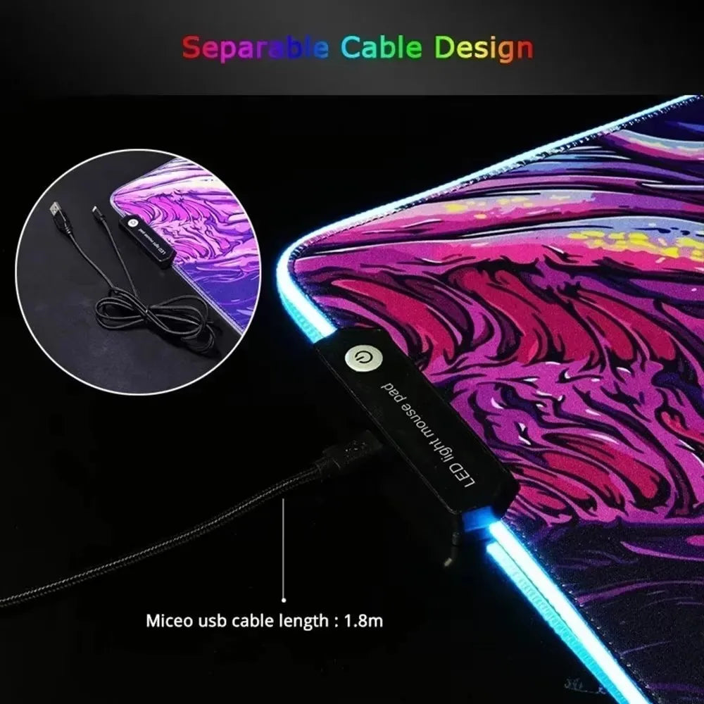 RGB HD Printing XXL Japanese style waves Mouse Pad Large Computer Office Game Table Rubber Gaming Mousepad expand LED Desk Mat