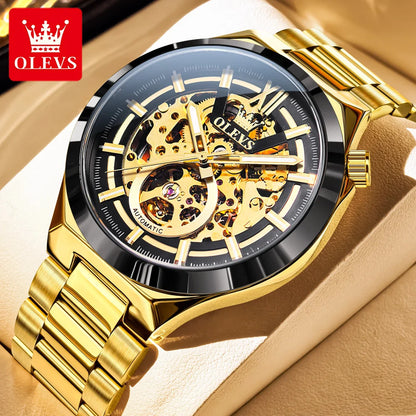 OLVES 6722 Mens Watch Original Luxury Skeleton Automatic Mechanical Watch Waterproof Luminous Stainless Steel Watches For Man