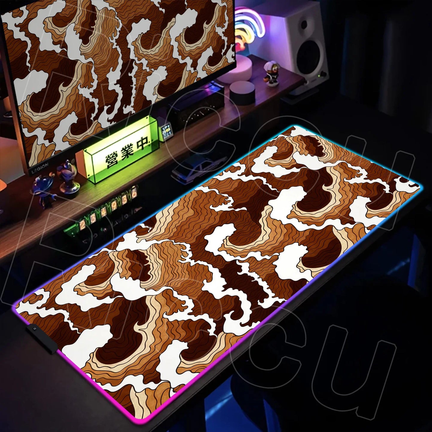 RGB HD Printing XXL Japanese style waves Mouse Pad Large Computer Office Game Table Rubber Gaming Mousepad expand LED Desk Mat
