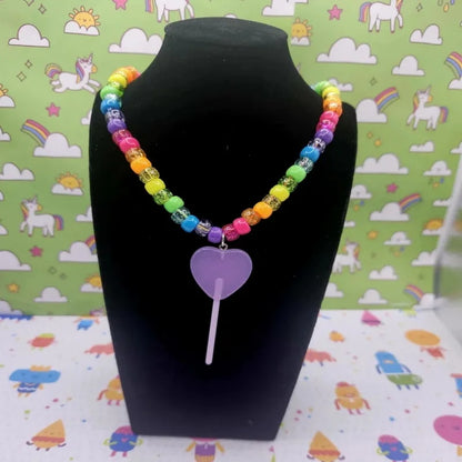 Y2K Kandi Necklaces | Neon Sparkly Rainbow | Lollipop Charms | Candy Girl Party Jewelry |  Dopamine Aesthetic