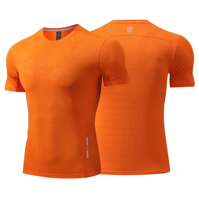 Dry Fit Men Running Shirt Tops Fitness Compression Gym Polyester Sports T-shirt Outdoor Workout Training Muscle Fit Clothing