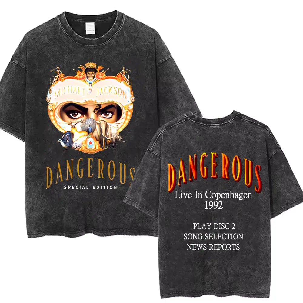 Vintage Washed Michael Jackson King of Pop T-shirt Men Women Retro Gothic Rock T-shirts Men's Punk Oversized T Shirts Streetwear