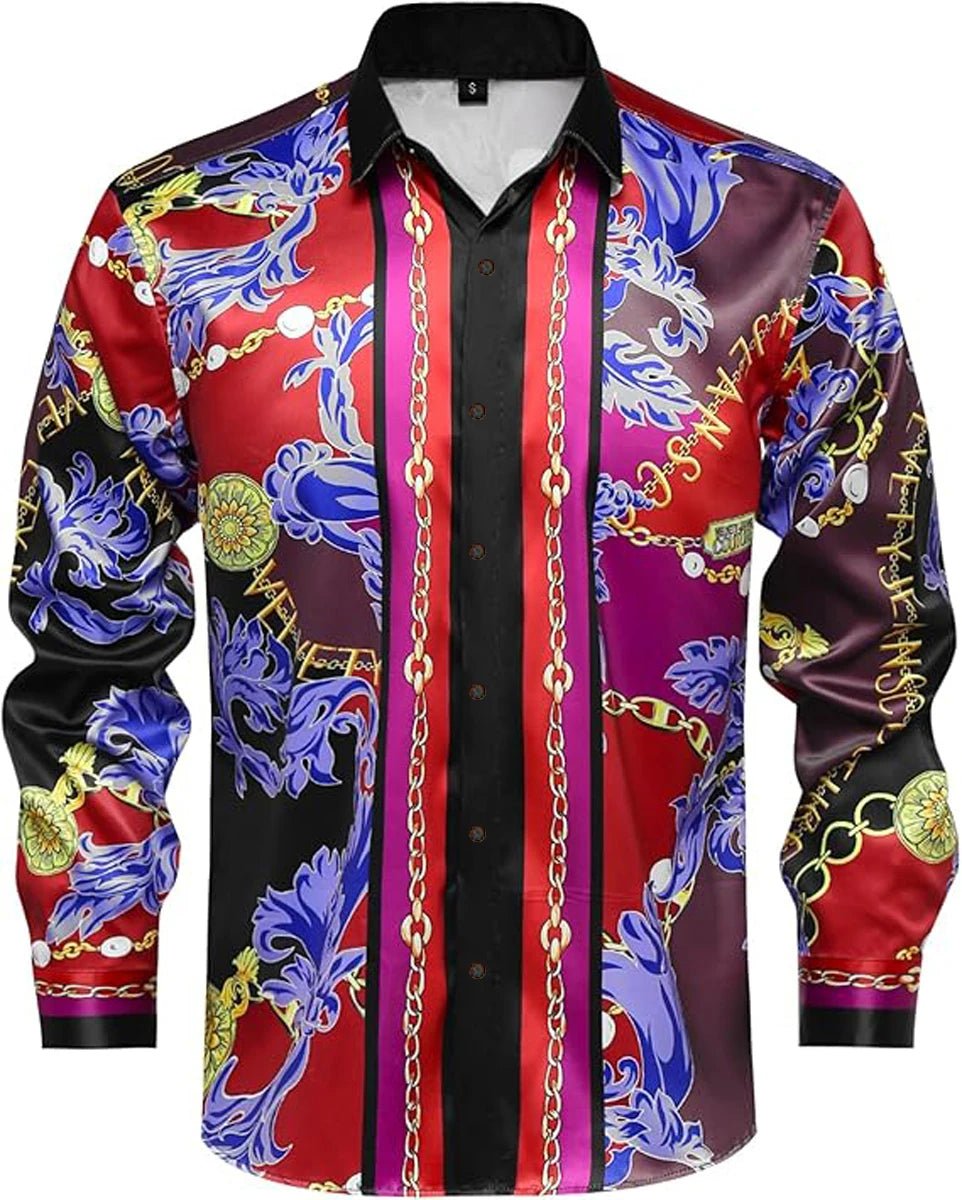 3D printed cartoon prints, high-quality and comfortable men's boutique fashion long-sleeved shirt, trendy printed men's shirt
