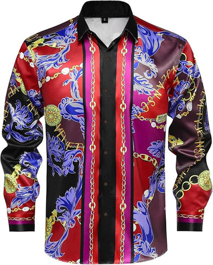 3D printed cartoon prints, high-quality and comfortable men's boutique fashion long-sleeved shirt, trendy printed men's shirt