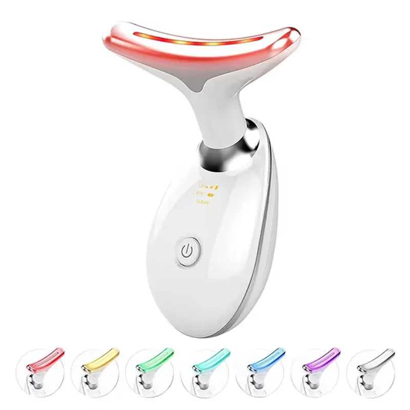 7 Colors LED Lights Face Neck Beauty Device Vibration Massage Improve Neck Lines Face Lifting Machine for Wrinkles, Double Chin