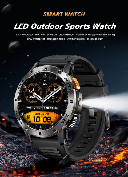2025  Smart Watch Wireless Calling Weather Forecast Magnetic Charging Waterproof LED Flashlight Men smartwatch For Android IOS