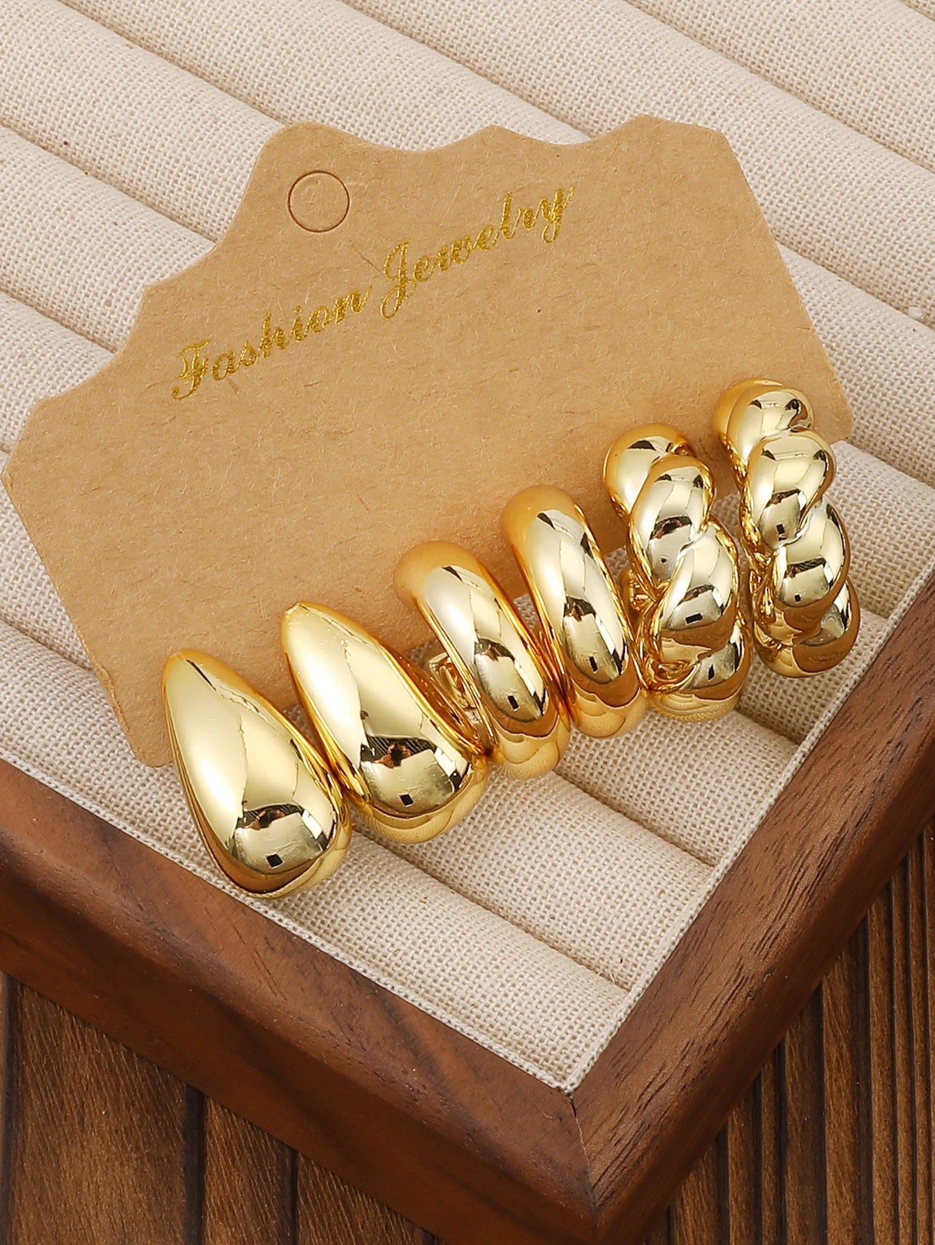 3-9 Pairs Fashionable New Geometric Lightweight Plastic Material With Gold-plated Earring Set