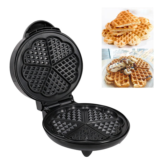 1000W Mini Electric Waffles Maker Bubble Egg Cake Oven Breakfast 5 Heart-Shaped Waffles Griddle Iron Maker Cooking Appliance