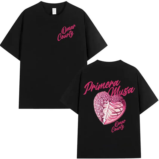 Rapper Omar Courtz Primera Musa 2025 Heart Graphic T-shirt Mens Clothing Hip Hop T Shirt Summer Top Oversized Tshirts Streetwear
