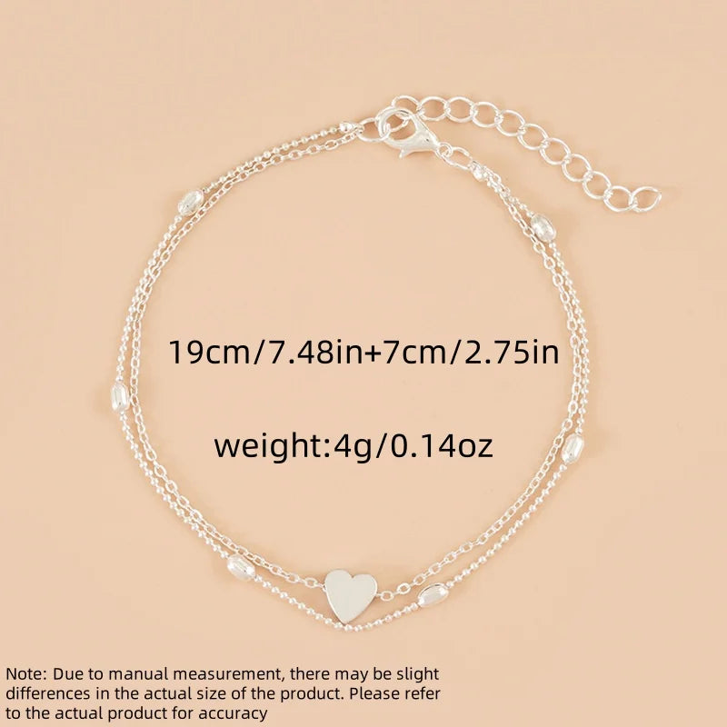 Love Personality Double Simple Bohemian Layered Heart Anklet Summer Beach Anklets On Foot Ankle Bracelets For Women Leg Chain